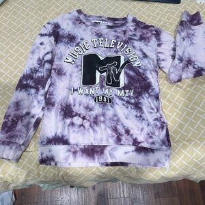 Purple and White tie-dye MTV crewneck, Size Small, like new. Cotton, Polyester.